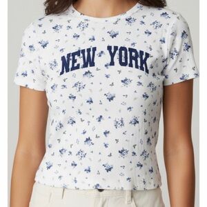 Floral Print White and Blue Women's Top